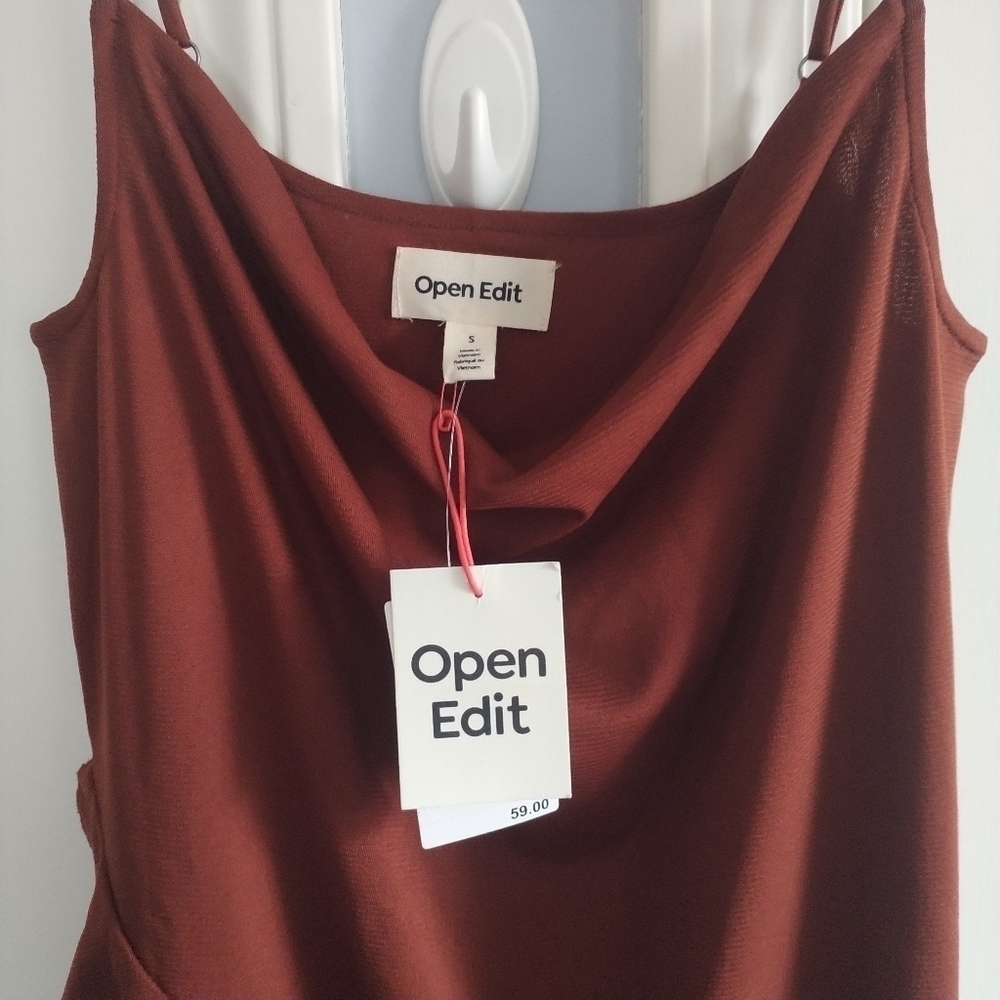 Nordstrom Open Edit Ruffle Mesh Mini Dress Rust Cherry S - Picture 6 of 11